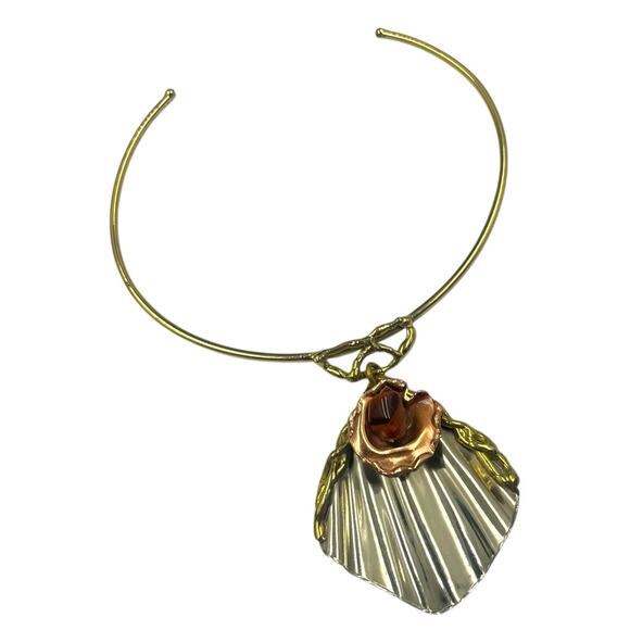 VINTAGE 1980s 1990s BOHO ARTISAN MIXED METAL & STONE CHOKER PENDANT NECKLACE EUC - Picture 2 of 4